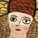 Shepherdesses with Lamb, Old Reverse Glass Folk Art Painting