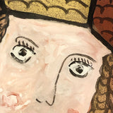 Shepherdesses with Lamb, Old Reverse Glass Folk Art Painting