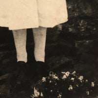 Serious Young Woman in Front of Linsey Woolsey Textile, Antique RPPC