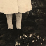 Serious Young Woman in Front of Linsey Woolsey Textile, Antique RPPC