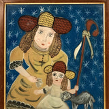 Shepherdesses with Lamb, Old Reverse Glass Folk Art Painting