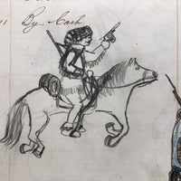 Double-Sided Ledger Drawing with Rider in Raccoon Skin Cap