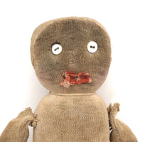 Wonderful Old Stocking Doll with Button Eyes, Darned Nose, and Bandage-Like Cap