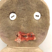 Wonderful Old Stocking Doll with Button Eyes, Darned Nose, and Bandage-Like Cap