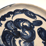 Slab-Formed Cream and Blue Glazed Signed Pottery Platter or Tray