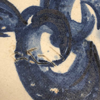 Slab-Formed Cream and Blue Glazed Signed Pottery Platter or Tray