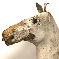 Wonderful Old Painted Papier Mache Hobby Horse with Wooden Stand