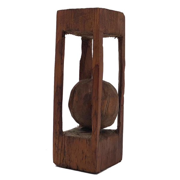 Single Ball in Cage Carved Wood Whimsy