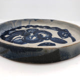 Slab-Formed Cream and Blue Glazed Signed Pottery Platter or Tray