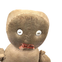 Wonderful Old Stocking Doll with Button Eyes, Darned Nose, and Bandage-Like Cap
