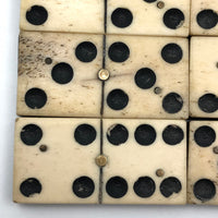 Beautiful Antique Bone and Ebony Dominoes, Complete Set with Brass Spinners