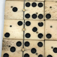 Beautiful Antique Bone and Ebony Dominoes, Complete Set with Brass Spinners