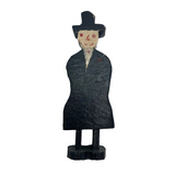 Naughty Old Carved Folk Art Man in Black Coat and Hat