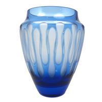 Mid-Century Etched Blue Glass Vase