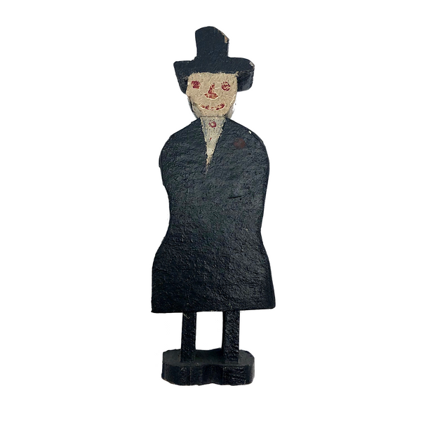 Naughty Old Carved Folk Art Man in Black Coat and Hat