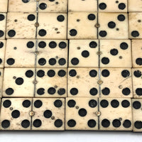 Beautiful Antique Bone and Ebony Dominoes, Complete Set with Brass Spinners