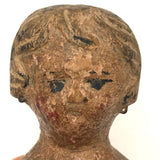 SOLD Very Old Carved Wooden Doll Head with Old Paint and Wire Loop Earrings