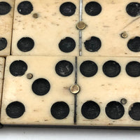 Beautiful Antique Bone and Ebony Dominoes, Complete Set with Brass Spinners