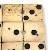 Beautiful Antique Bone and Ebony Dominoes, Complete Set with Brass Spinners