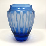 Mid-Century Etched Blue Glass Vase
