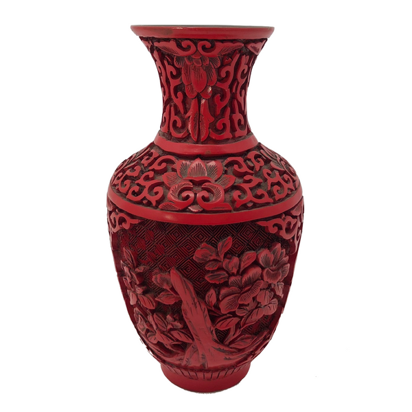 Chinese Cinnabar Small Vase with Brass Interior