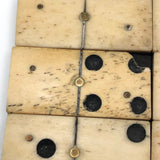Beautiful Antique Bone and Ebony Dominoes, Complete Set with Brass Spinners