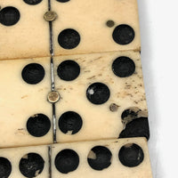 Beautiful Antique Bone and Ebony Dominoes, Complete Set with Brass Spinners