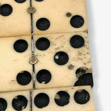 Beautiful Antique Bone and Ebony Dominoes, Complete Set with Brass Spinners