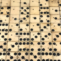 Beautiful Antique Bone and Ebony Dominoes, Complete Set with Brass Spinners