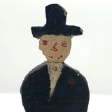 Naughty Old Carved Folk Art Man in Black Coat and Hat
