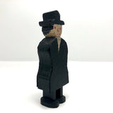 Naughty Old Carved Folk Art Man in Black Coat and Hat
