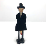 Naughty Old Carved Folk Art Man in Black Coat and Hat