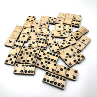Beautiful Antique Bone and Ebony Dominoes, Complete Set with Brass Spinners