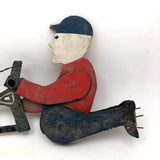 Sweet Old Folk Art Sawing Man in Blue Cap Whirligig Fragment