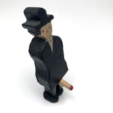 Naughty Old Carved Folk Art Man in Black Coat and Hat
