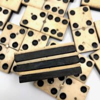Beautiful Antique Bone and Ebony Dominoes, Complete Set with Brass Spinners