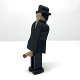 Naughty Old Carved Folk Art Man in Black Coat and Hat