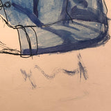 Ink and Watercolor Portrait of Woman in Blue