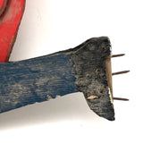 Sweet Old Folk Art Sawing Man in Blue Cap Whirligig Fragment