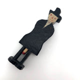 Naughty Old Carved Folk Art Man in Black Coat and Hat