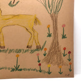1940s Child's Drawing: Yellow Deer