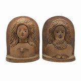 Pair of 1970s Studio Pottery Man and Woman Stoneware Bookends, Signed Liz