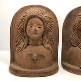 Pair of 1970s Studio Pottery Man and Woman Stoneware Bookends, Signed Liz
