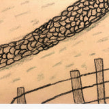 1940s Child's Crayon Drawing, Stone Wall Leading to Sun