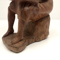 Marvelous Folk Art Carved Sculpture of Seated Woman with Book, 9 1/2 Inches