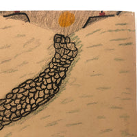 1940s Child's Crayon Drawing, Stone Wall Leading to Sun