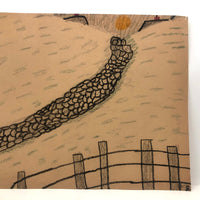 1940s Child's Crayon Drawing, Stone Wall Leading to Sun