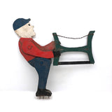 Sweet Old Folk Art Sawing Man in Blue Cap Whirligig Fragment