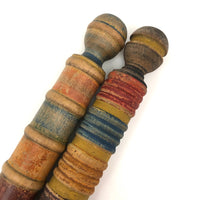 Complementary Pair of Antique Turned Croquet Posts in Original Paint - 25 Inches