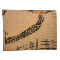 1940s Child's Crayon Drawing, Stone Wall Leading to Sun